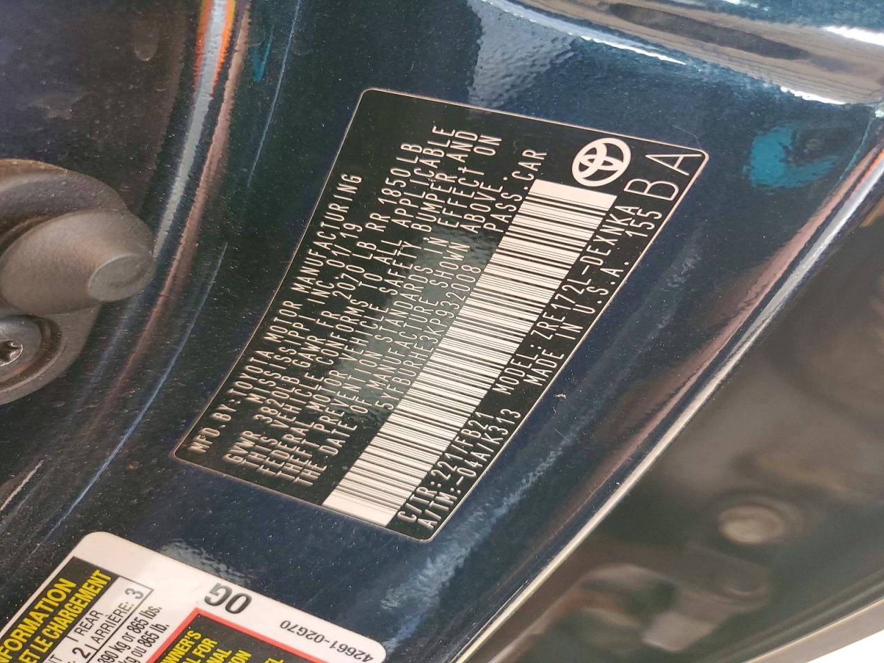 2019 TOYOTA COROLLA LE photo 12