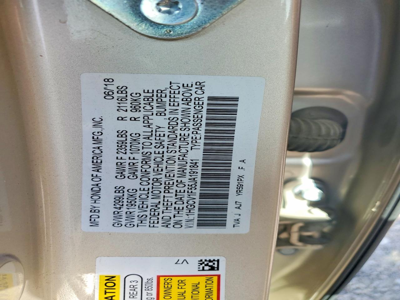 2018 HONDA ACCORD EXL photo 34