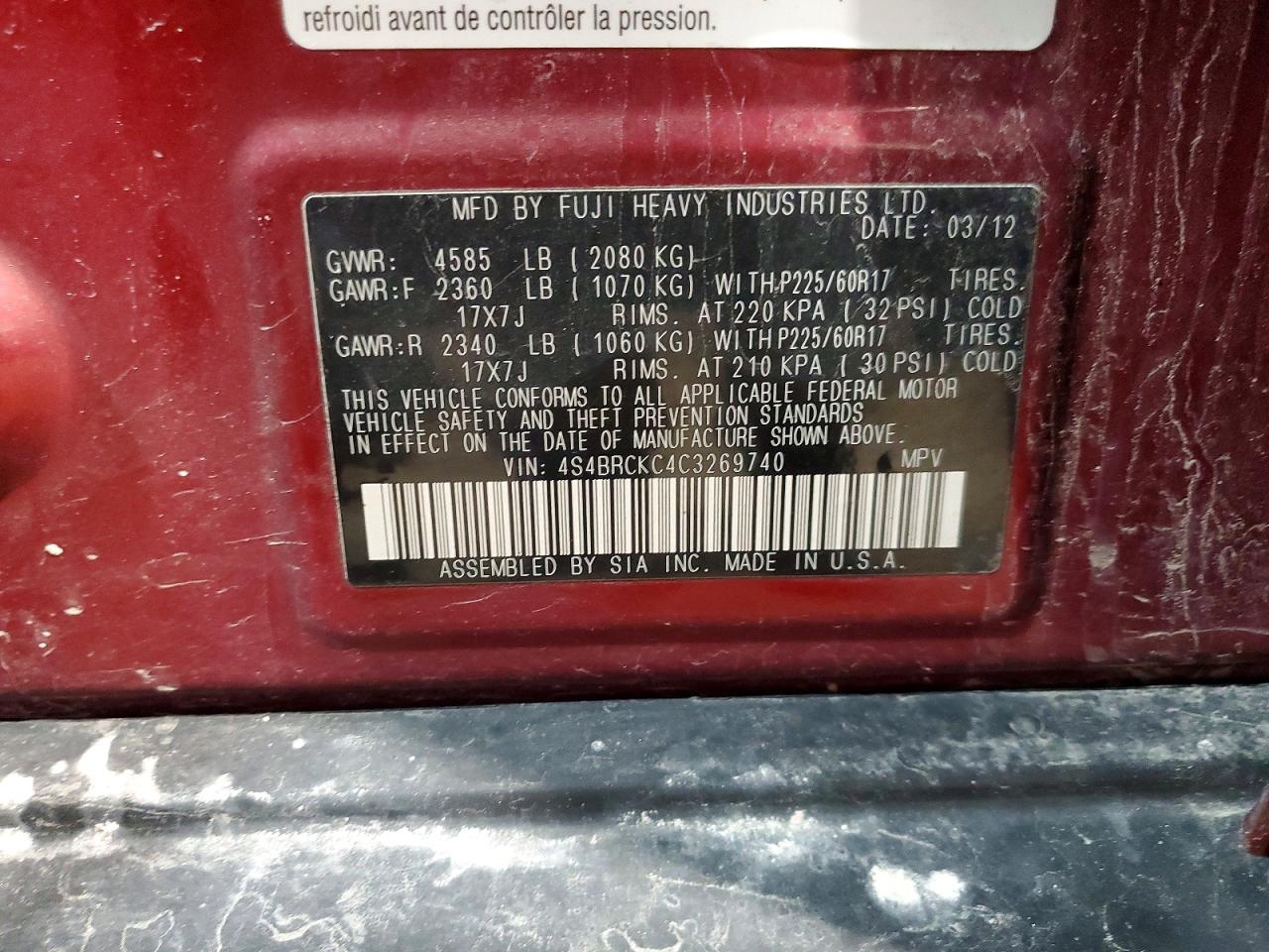 2012 SUBARU OUTBACK 2.5I LIMITED photo 27