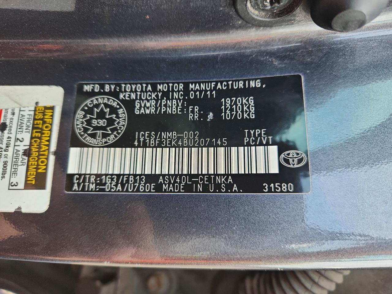 2011 TOYOTA CAMRY BASE photo 13