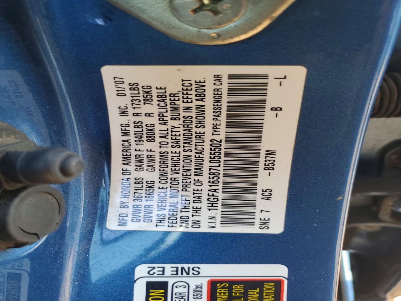 2007 HONDA CIVIC LX photo 34