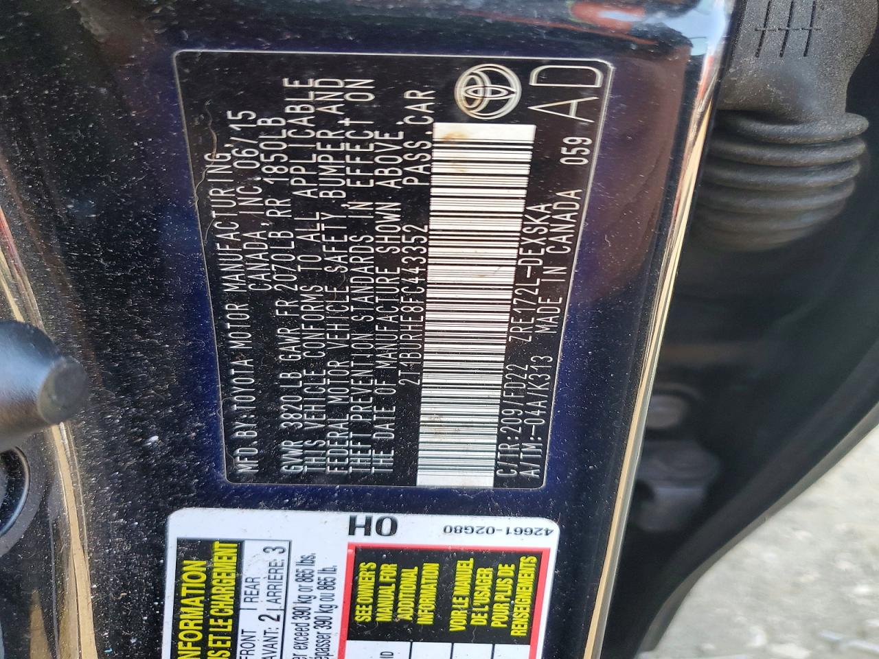 2015 TOYOTA COROLLA S PLUS photo 12