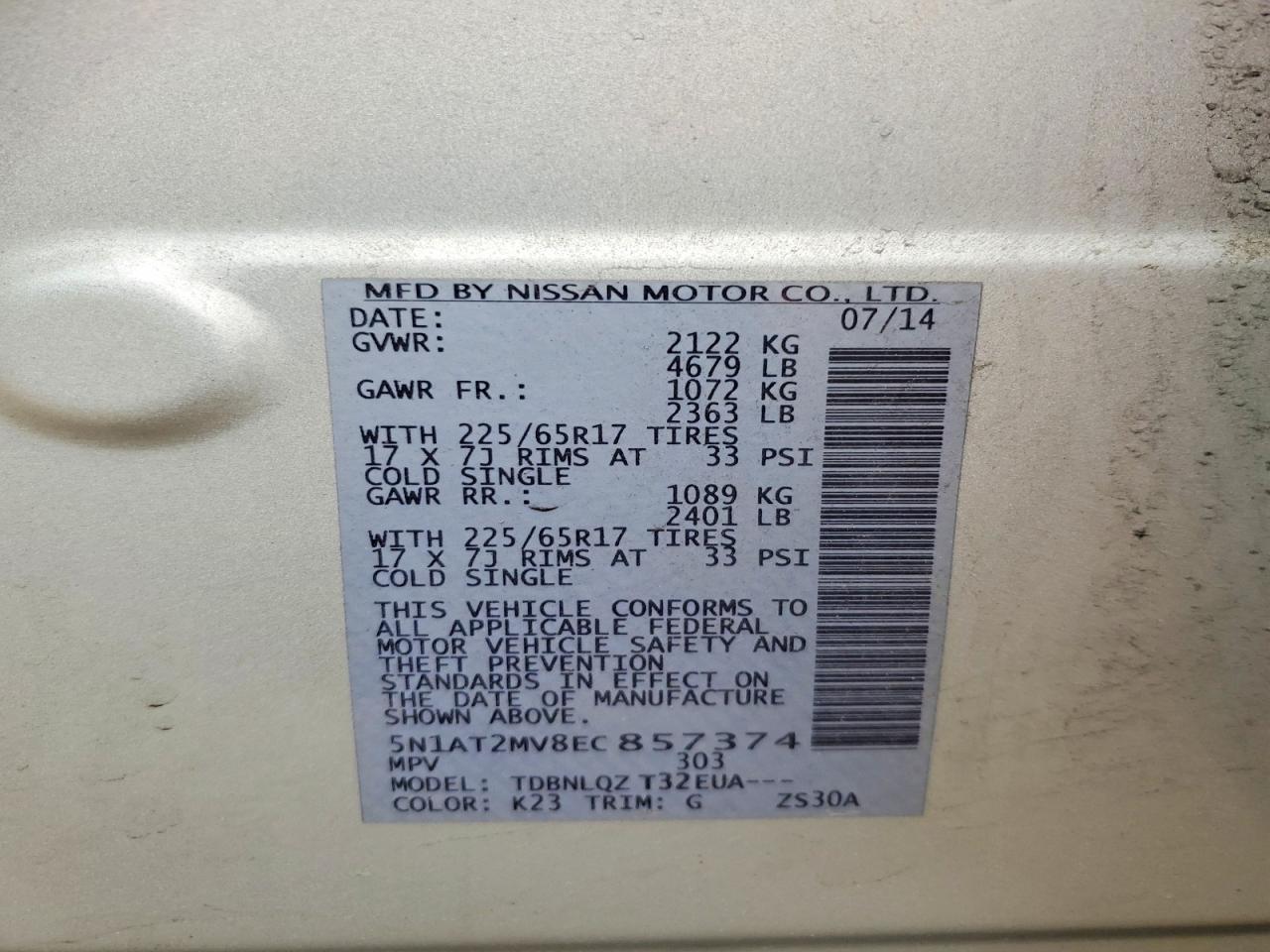 2014 NISSAN ROGUE SV photo 12