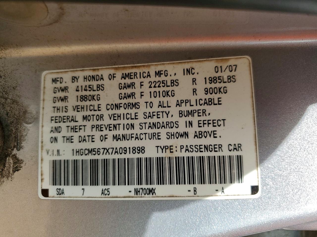 2007 HONDA ACCORD EX photo 12