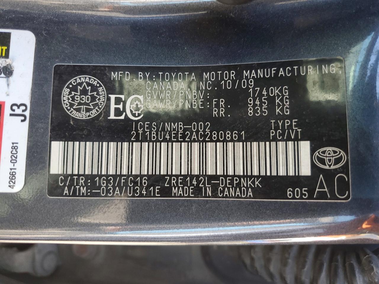 2010 TOYOTA COROLLA BASE photo 34