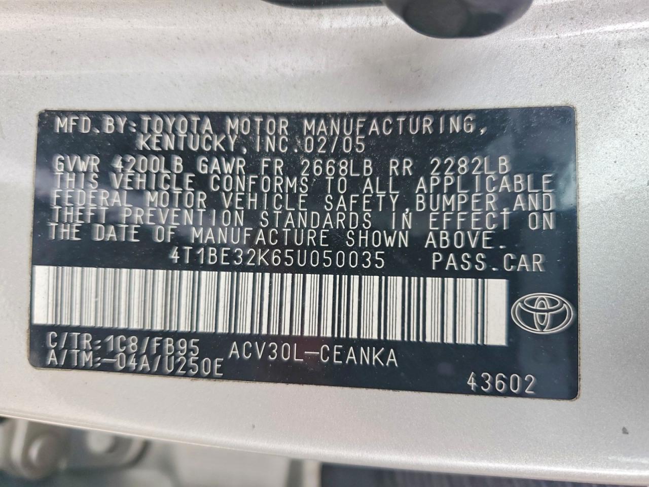 2005 TOYOTA CAMRY LE photo 12