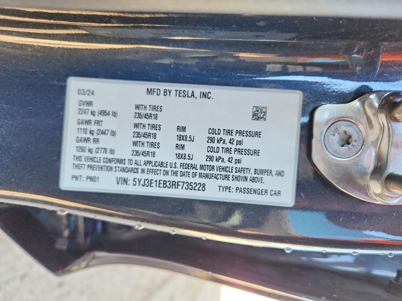 2024 TESLA MODEL 3 photo 13