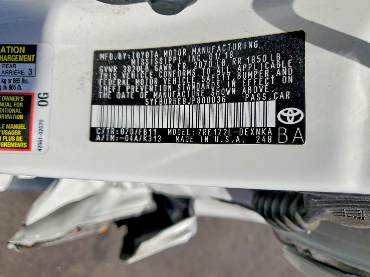 2018 TOYOTA COROLLA LE photo 34