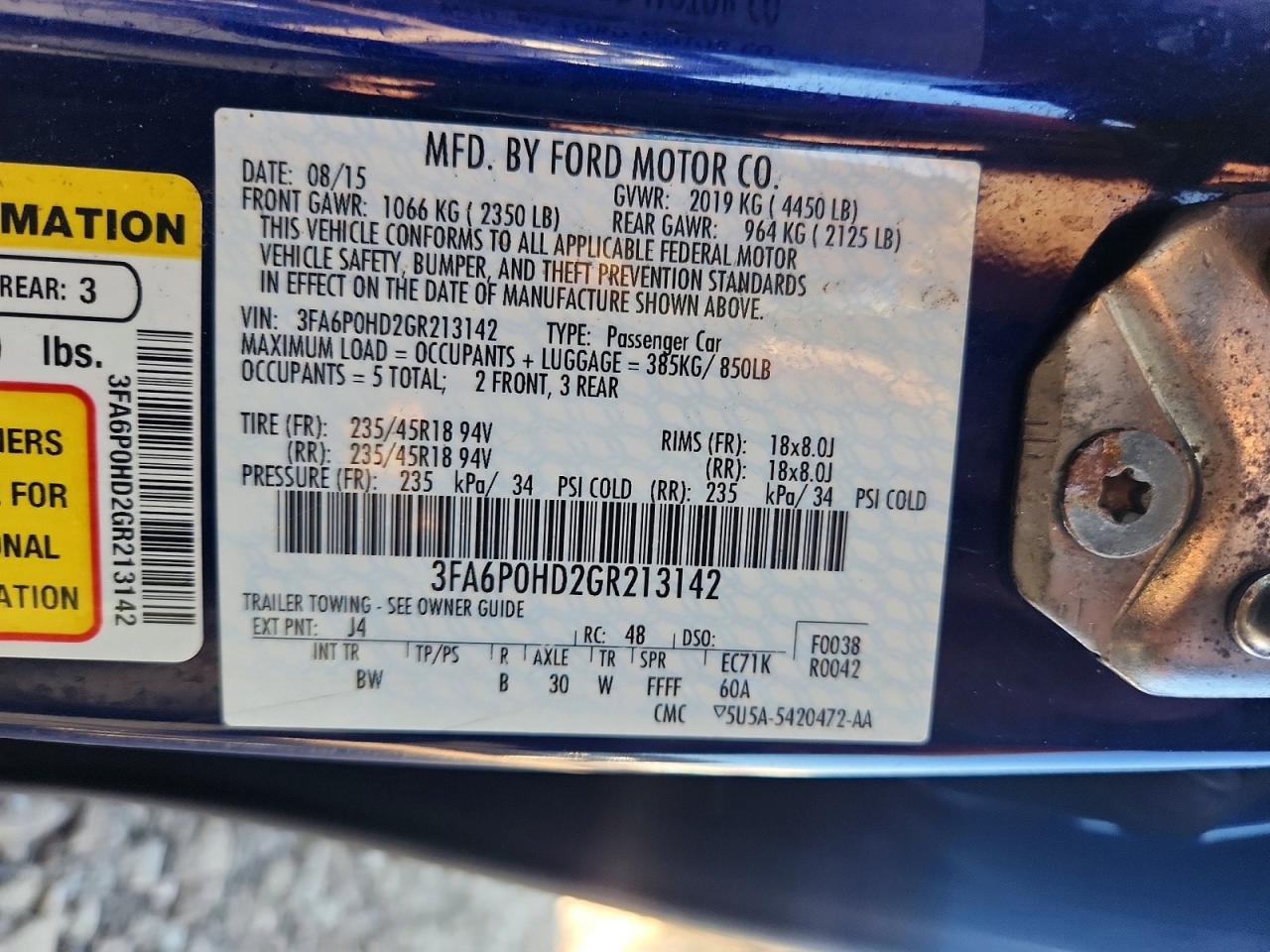 2016 FORD FUSION SE photo 12
