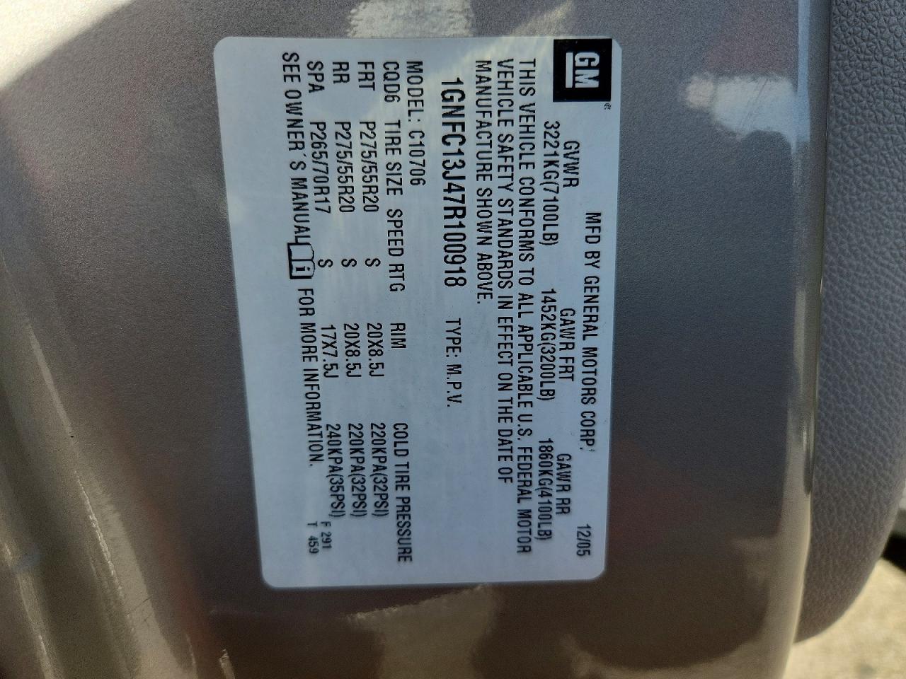 2007 CHEVROLET TAHOE C1500 photo 13