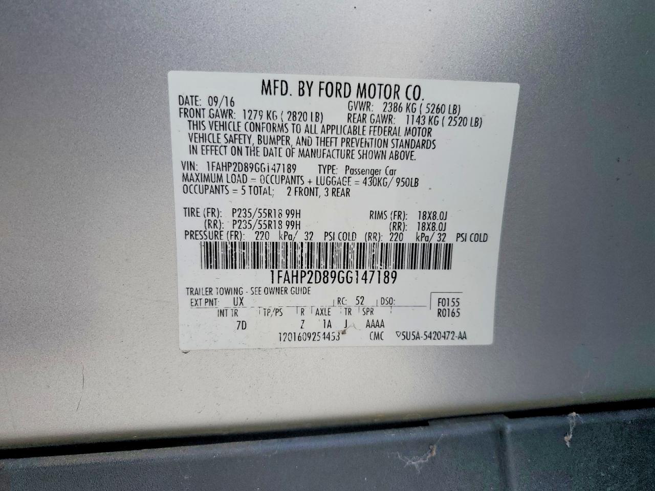 2016 FORD TAURUS SE photo 23