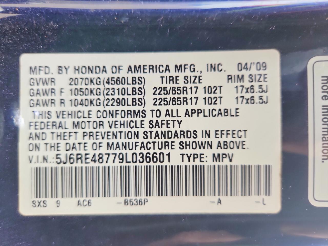 2009 HONDA CR-V EXL photo 25