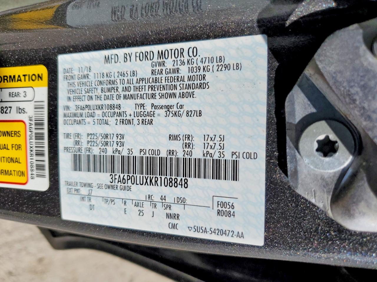 2019 FORD FUSION SE photo 34