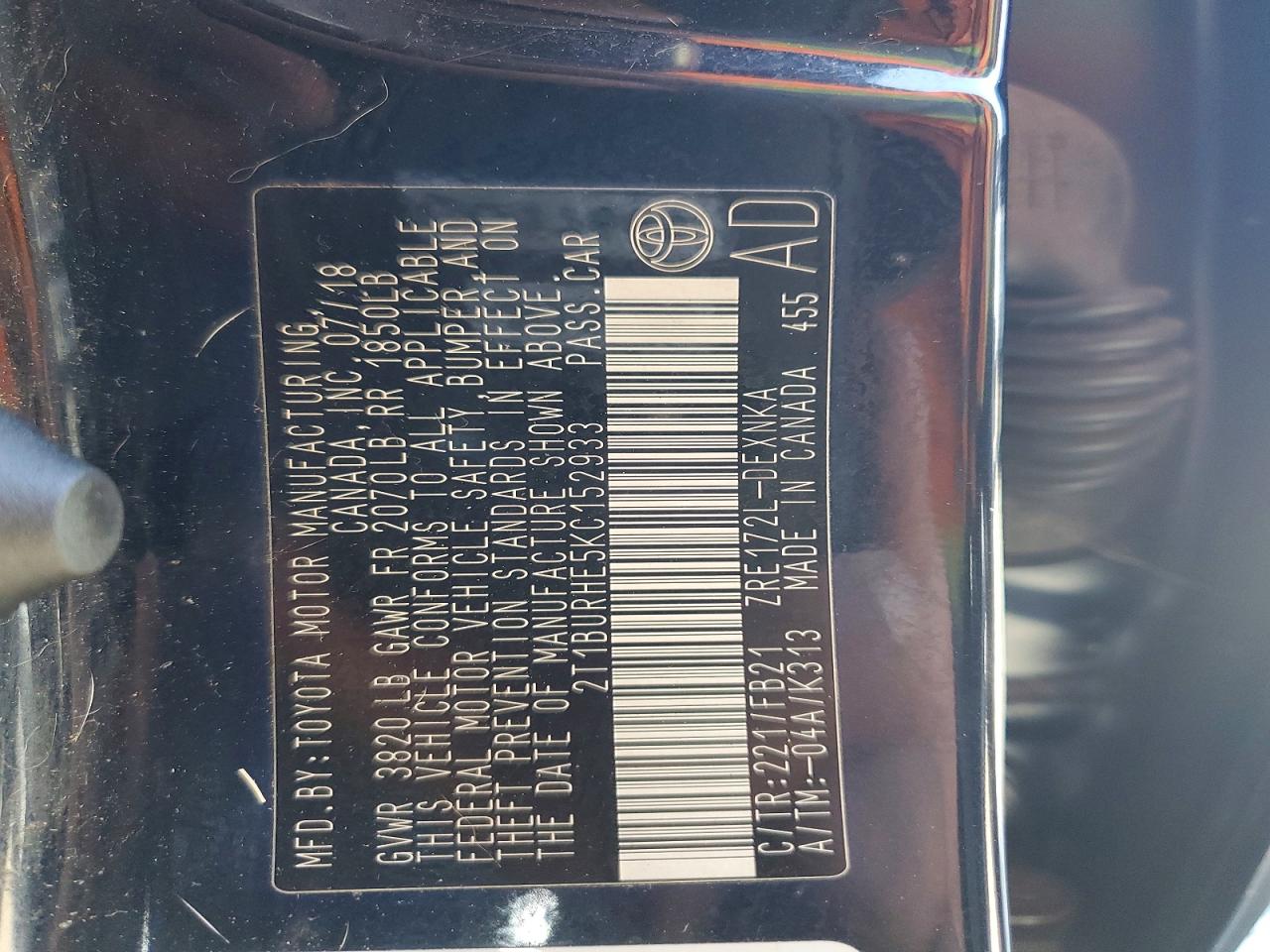 2019 TOYOTA COROLLA LE photo 13