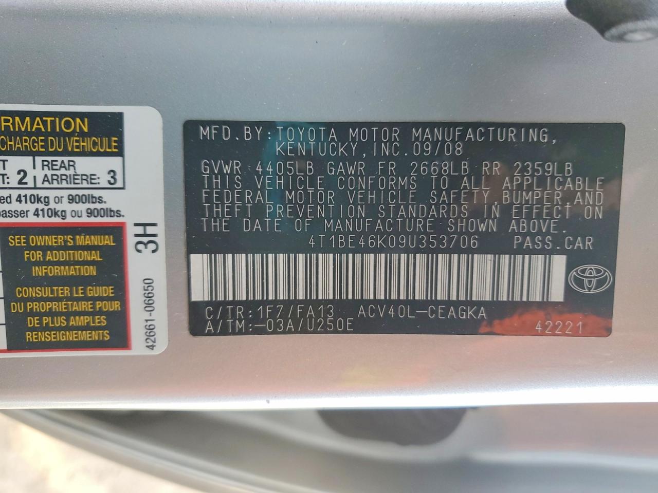 2009 TOYOTA CAMRY XLE photo 12