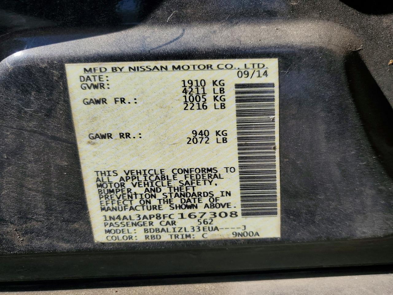 2015 NISSAN ALTIMA 2.5 SV photo 37