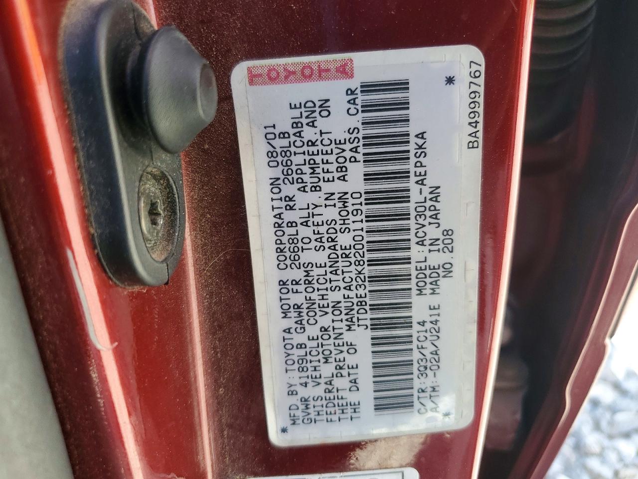 2002 TOYOTA CAMRY SE photo 23