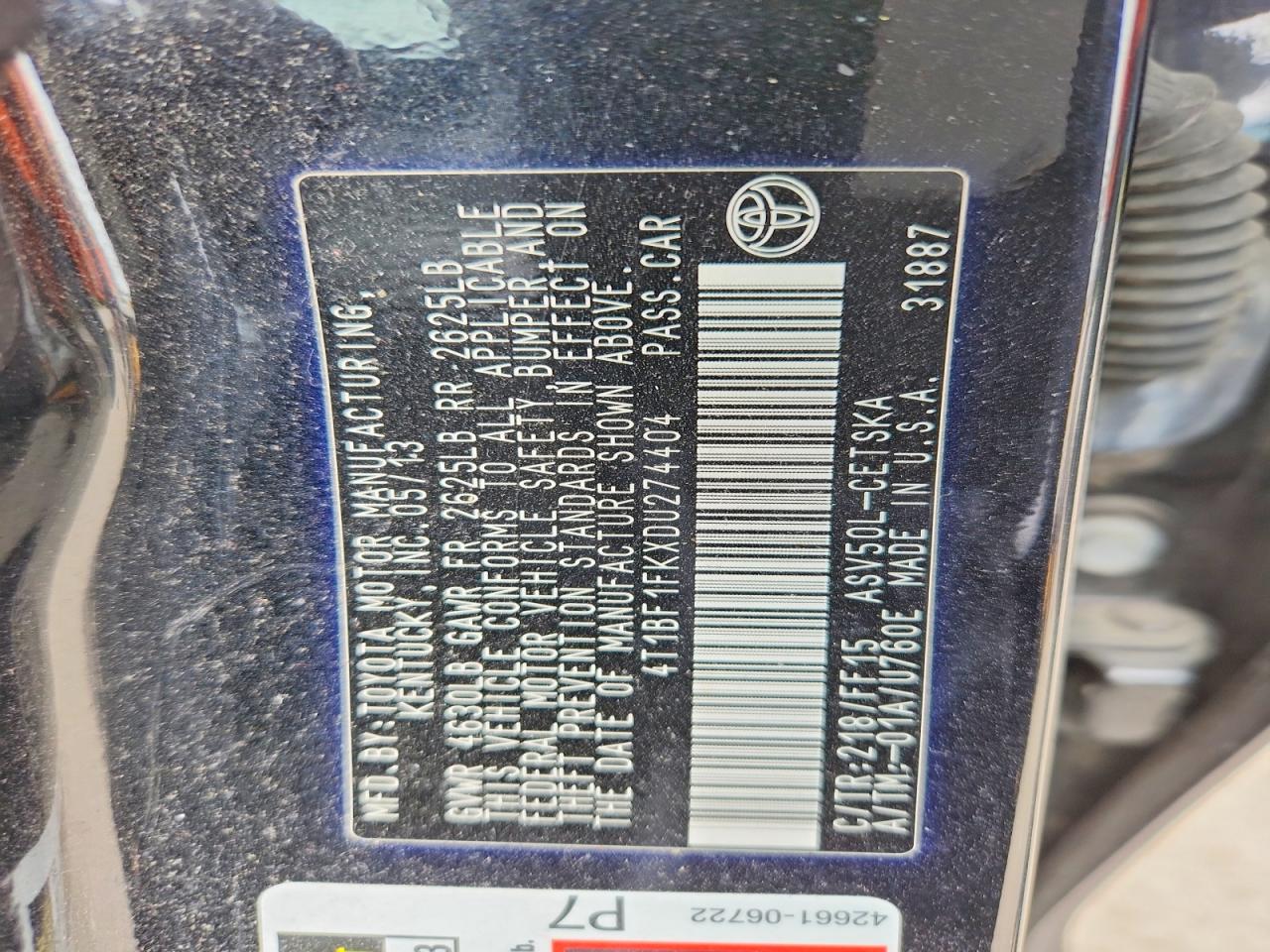 2013 TOYOTA CAMRY SE photo 12