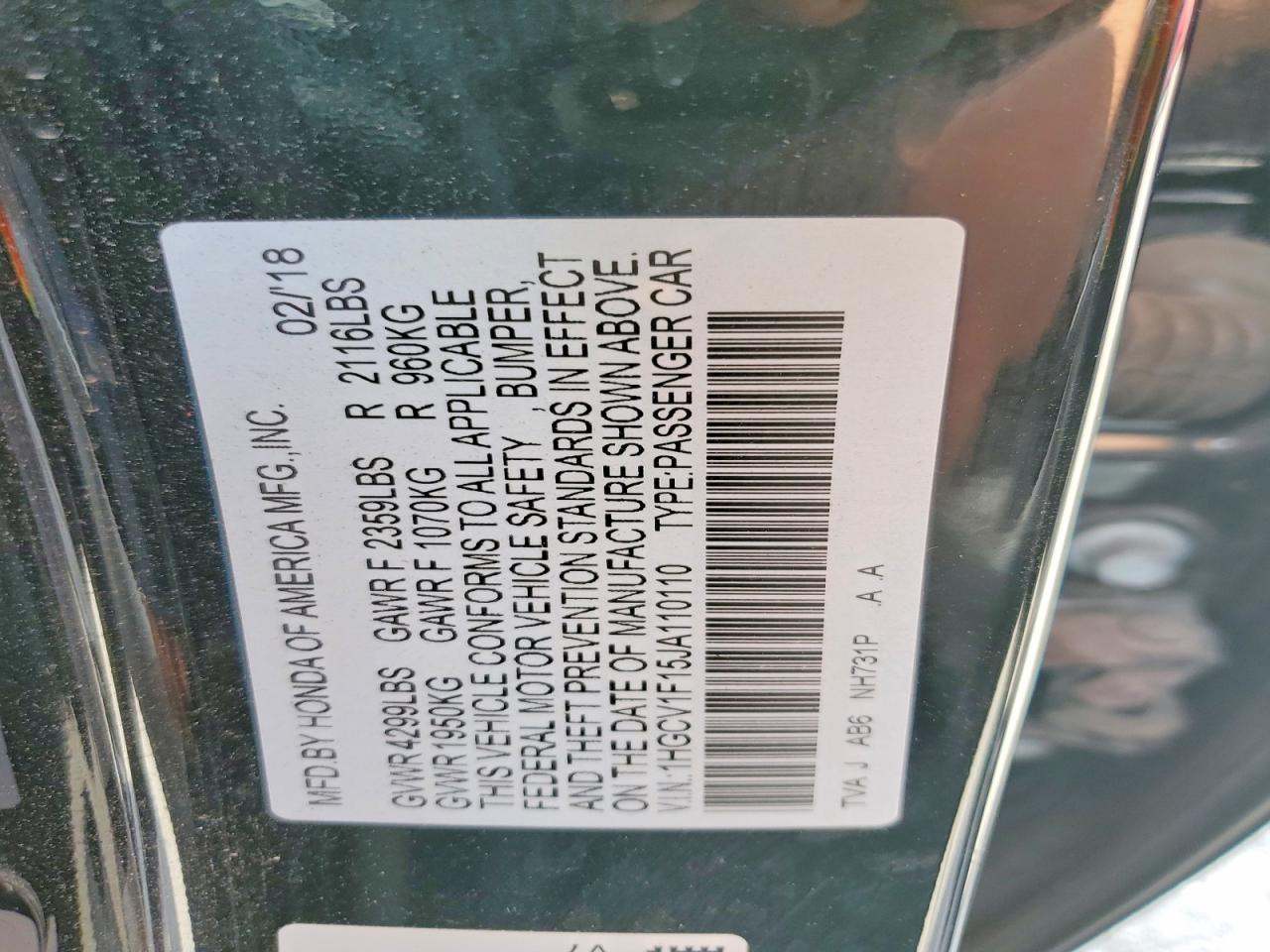 2018 HONDA ACCORD LX photo 34