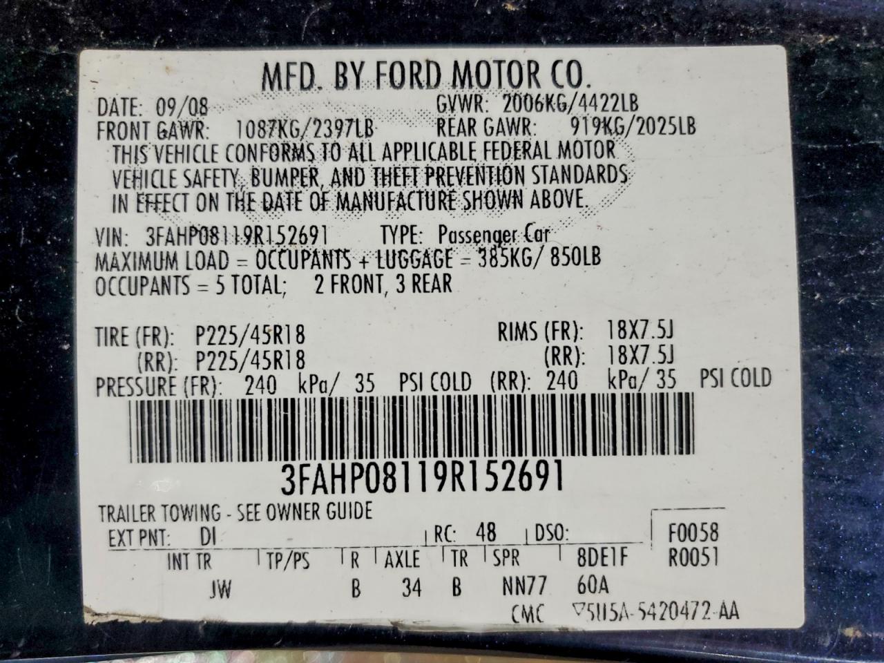 2009 FORD FUSION SEL photo 37