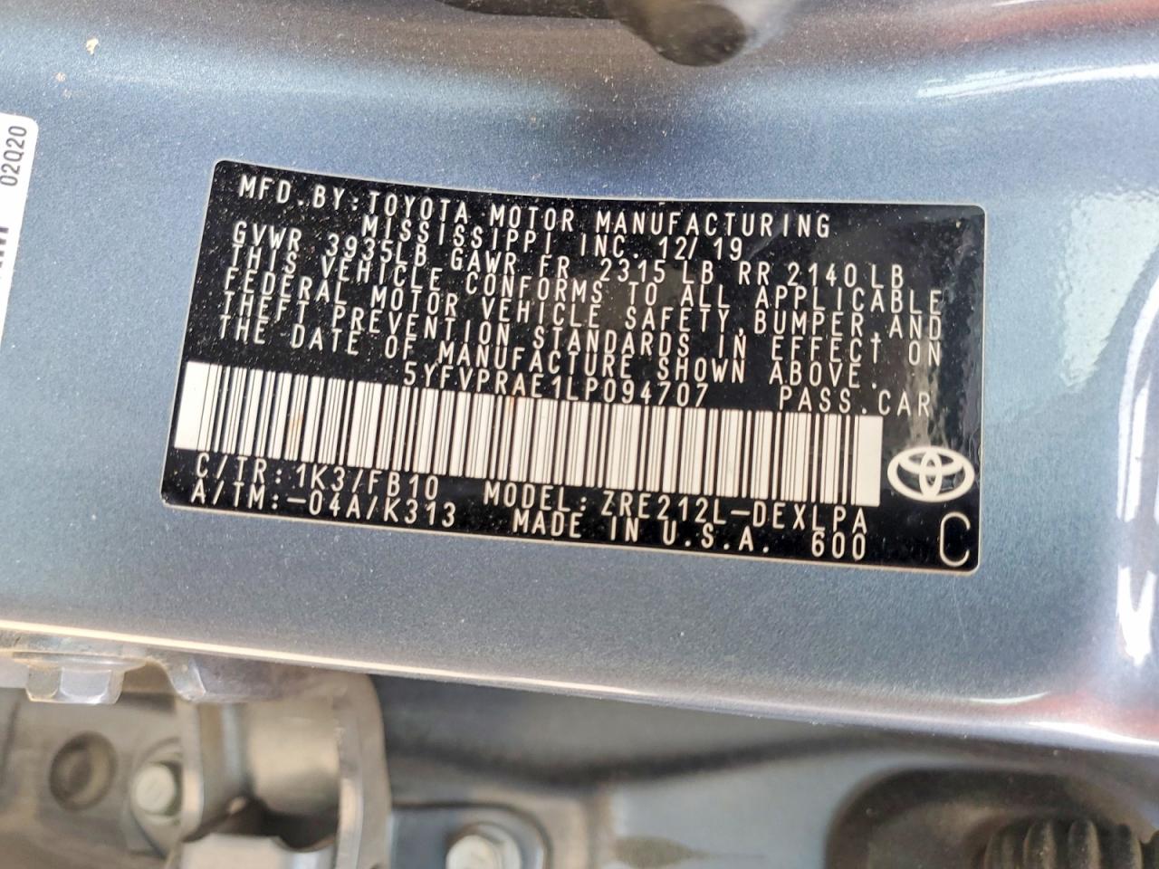 2020 TOYOTA COROLLA LE photo 34