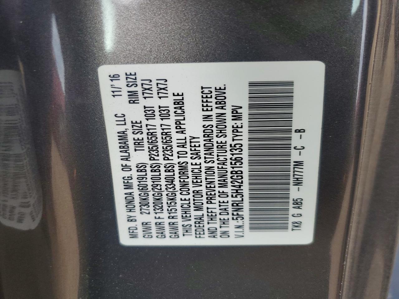 2016 HONDA ODYSSEY EX photo 37