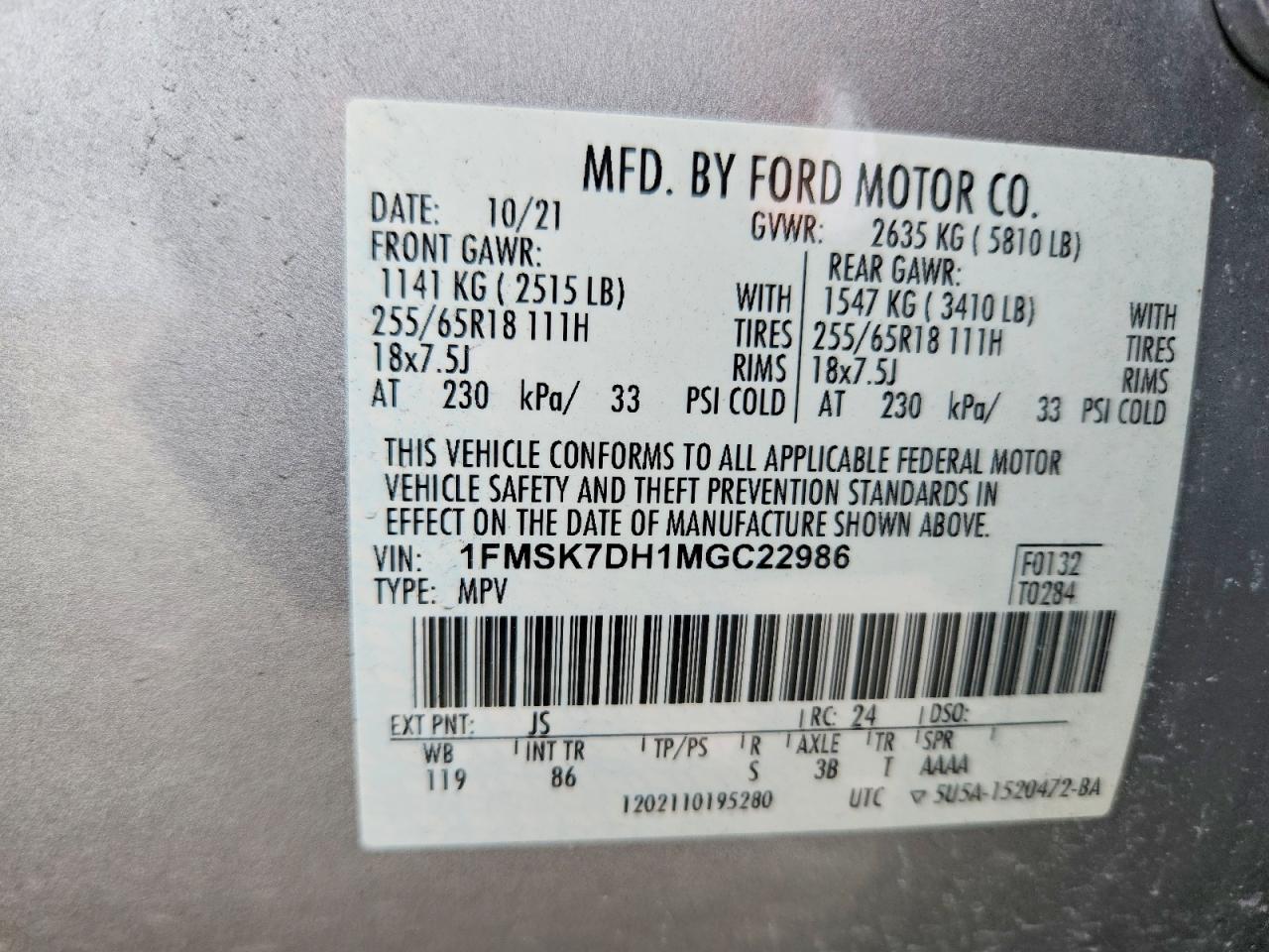 2021 FORD EXPLORER XLT photo 14