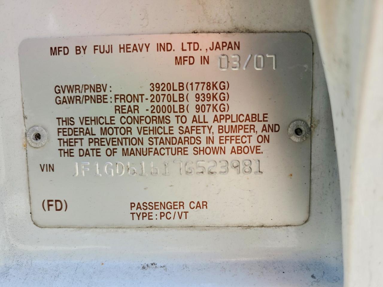 2007 SUBARU IMPREZA 2.5I photo 37