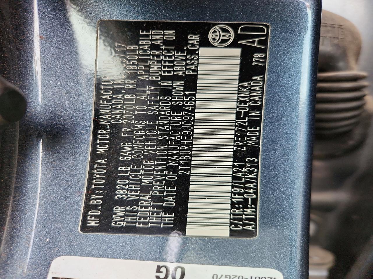 2018 TOYOTA COROLLA XLE photo 13