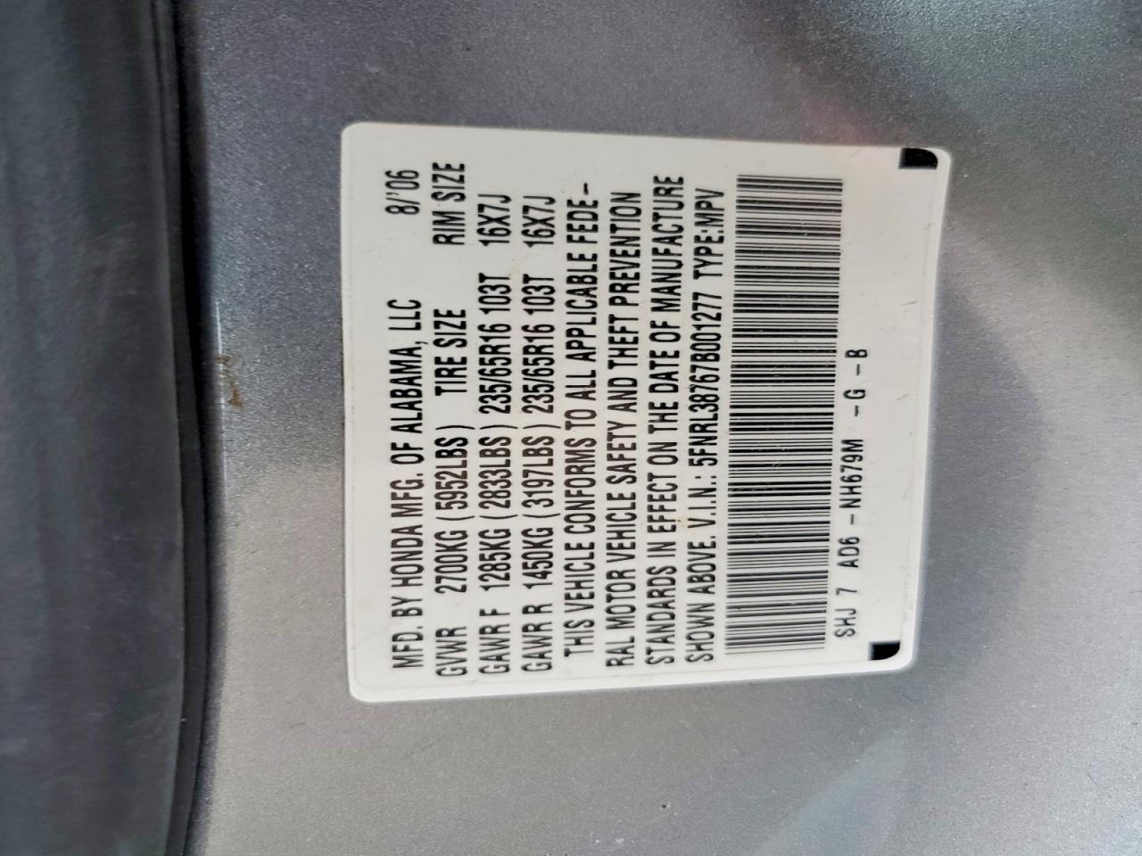 2007 HONDA ODYSSEY EXL photo 37