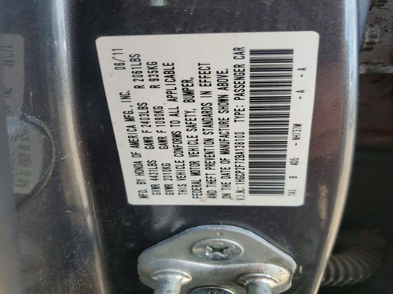 2011 HONDA ACCORD EX photo 23