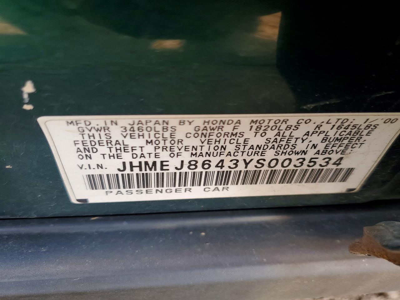2000 HONDA CIVIC EX photo 34