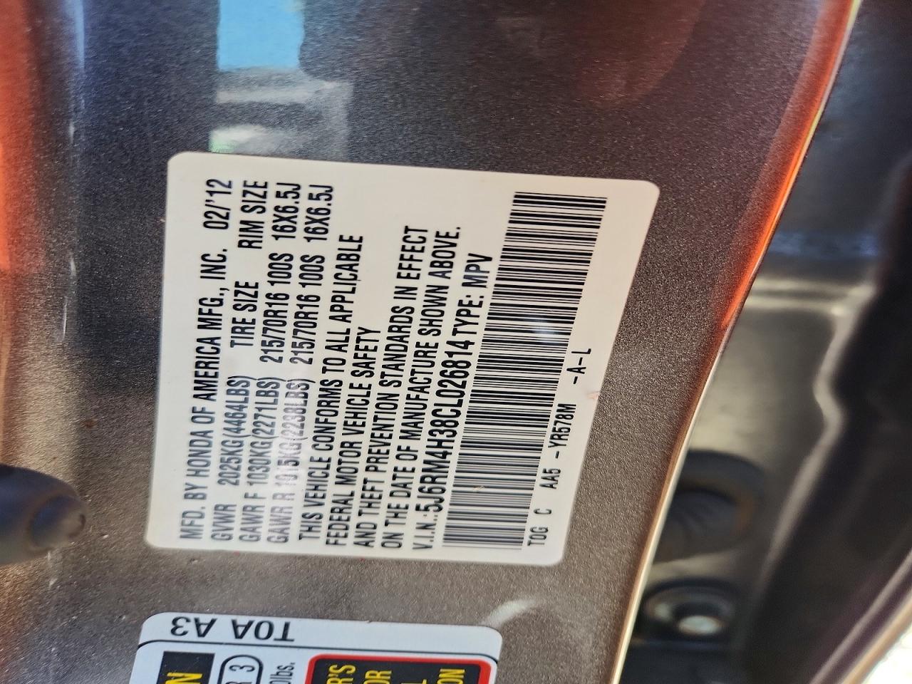 2012 HONDA CR-V LX photo 12
