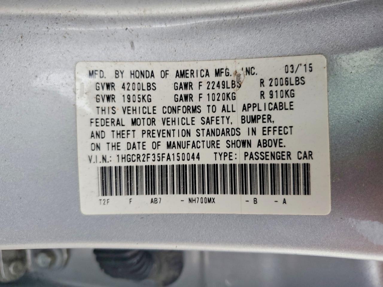 2015 HONDA ACCORD LX photo 37