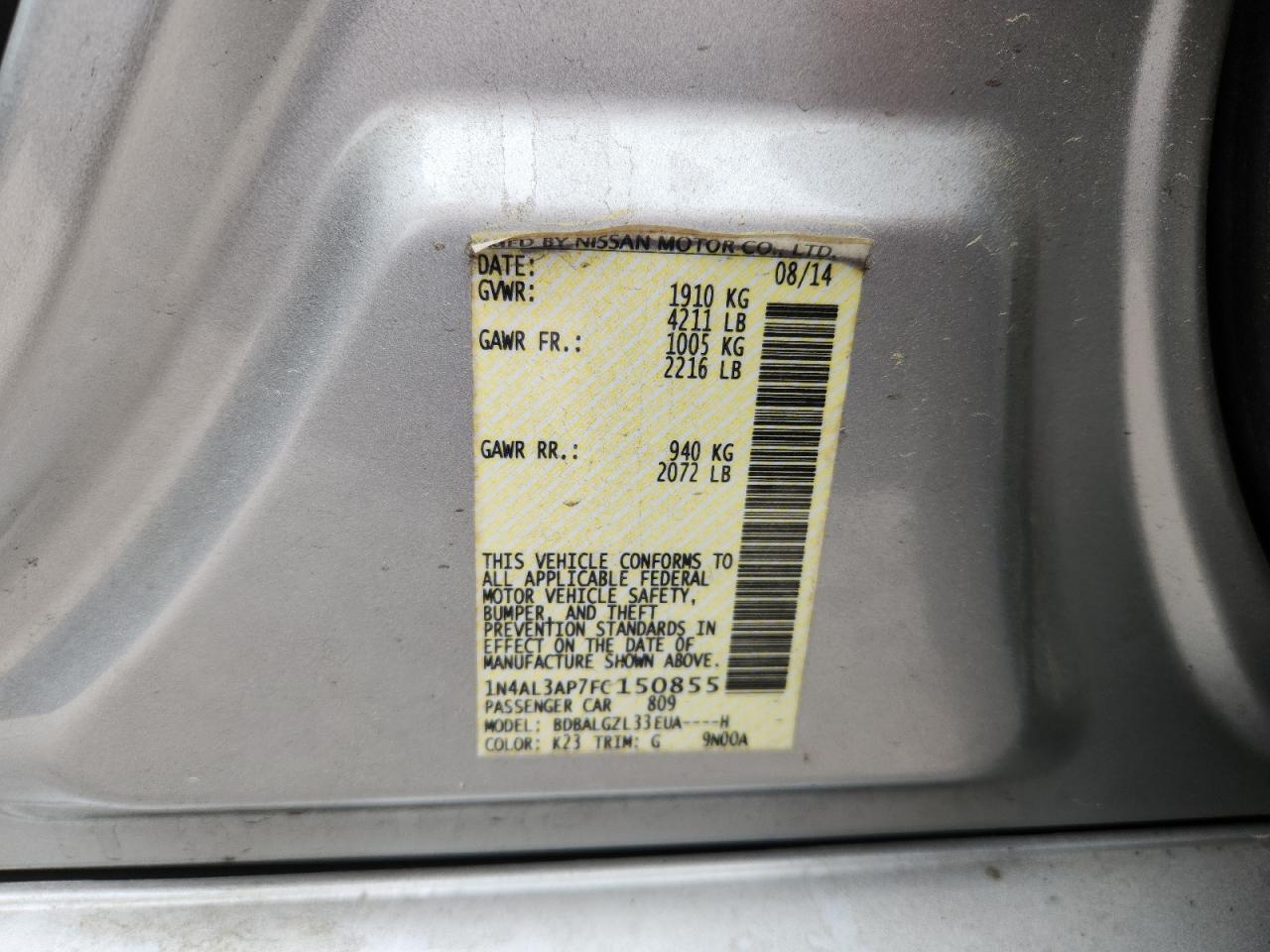2015 NISSAN ALTIMA 2.5 S photo 12