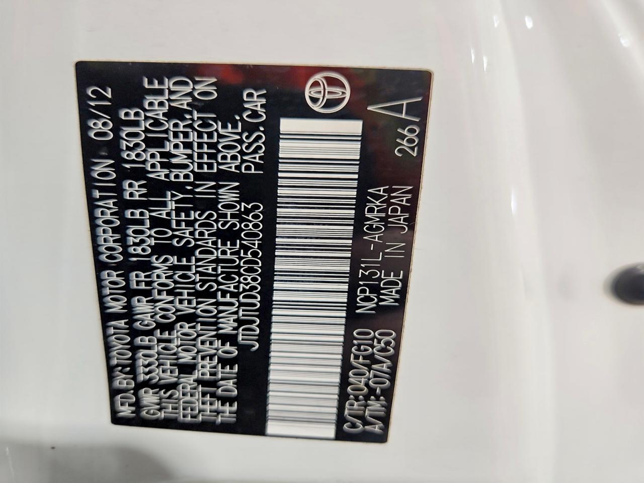 2012 TOYOTA YARIS 3-DOOR L photo 40