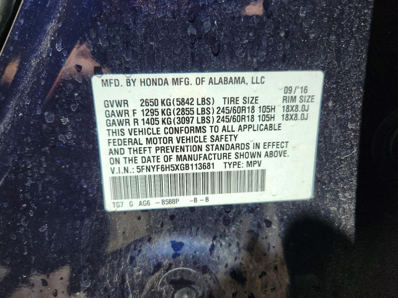 2016 HONDA PILOT EXL photo 14