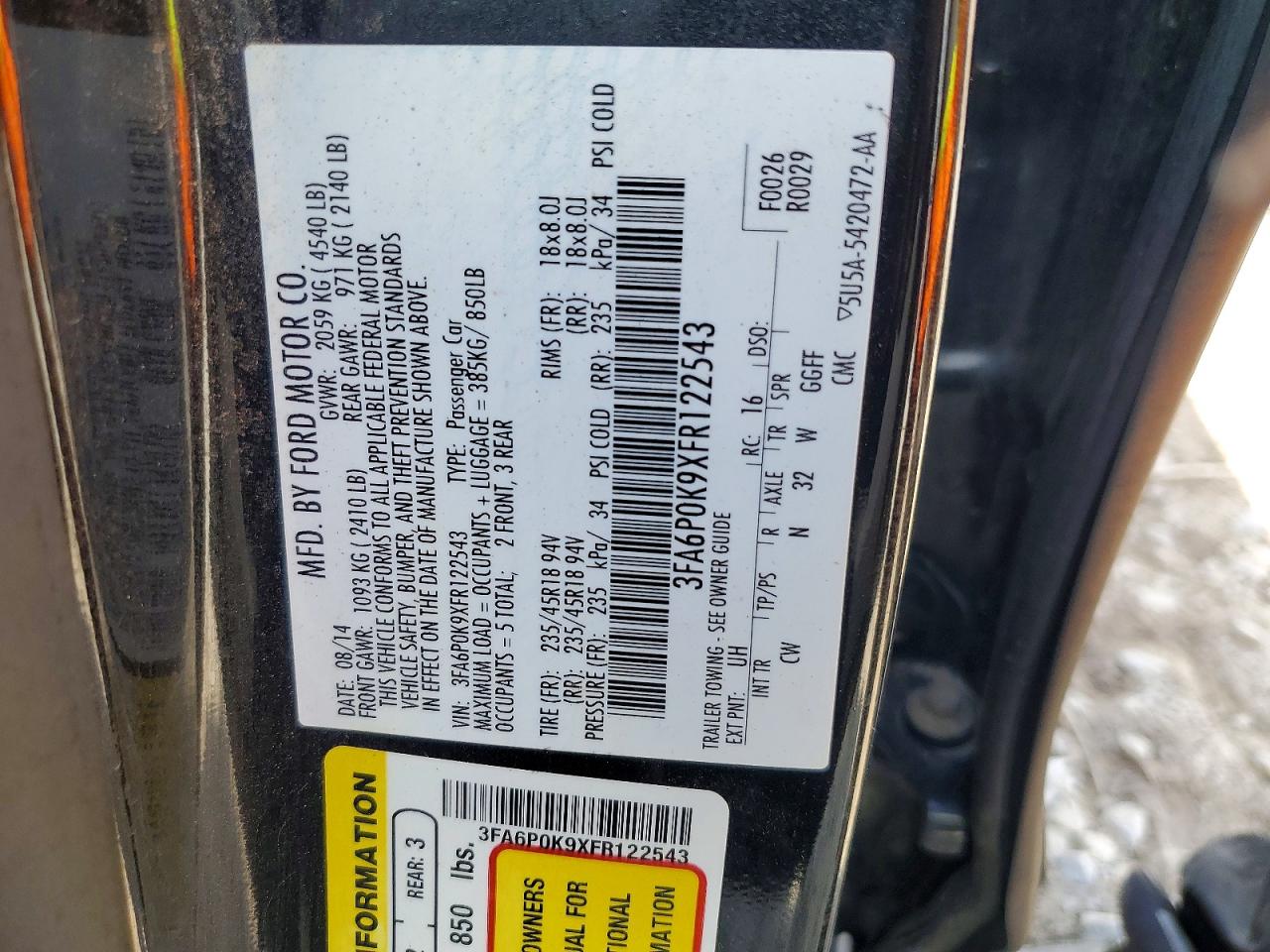 2015 FORD FUSION TITANIUM photo 12