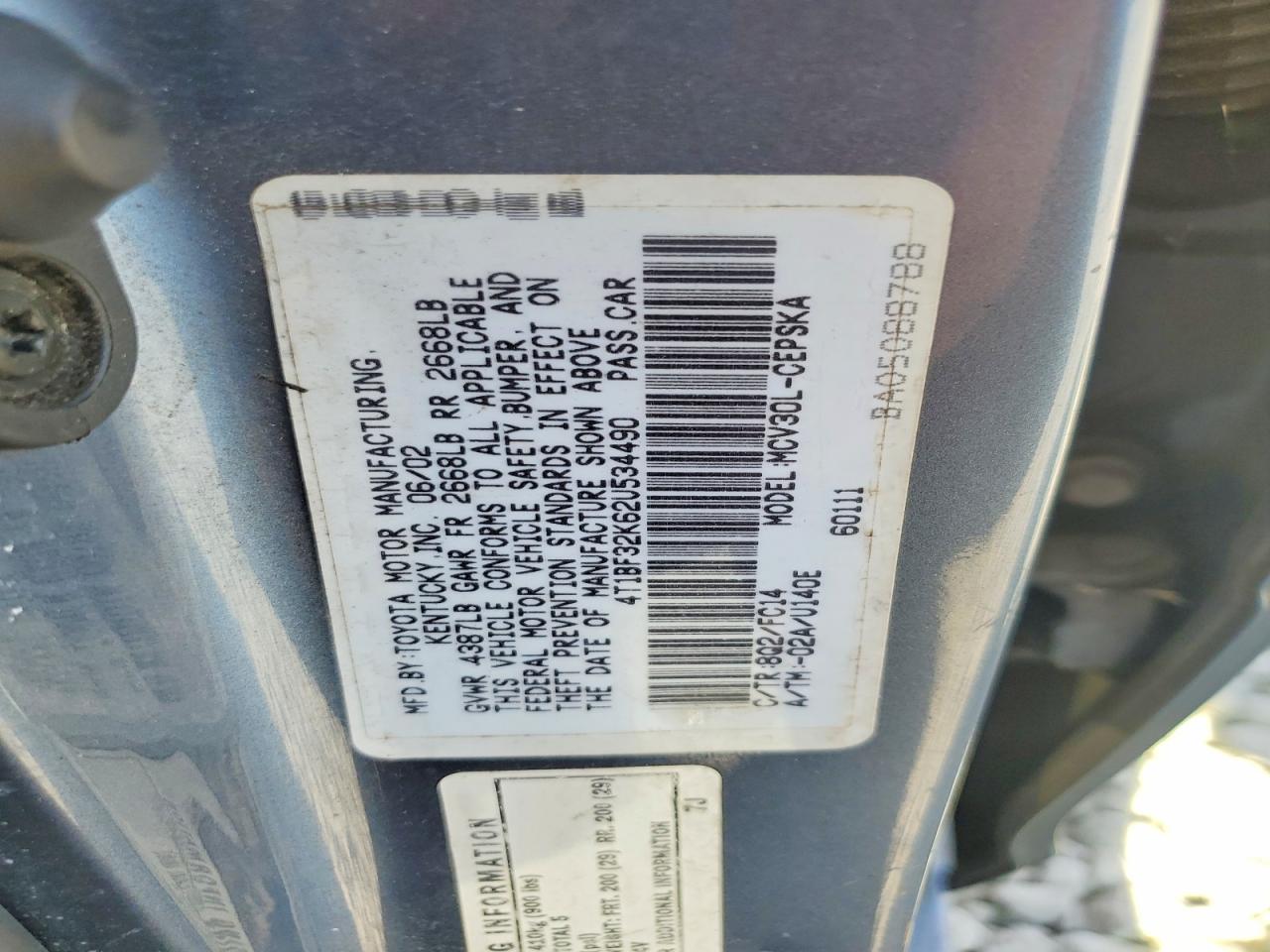 2002 TOYOTA CAMRY SE V6 photo 23