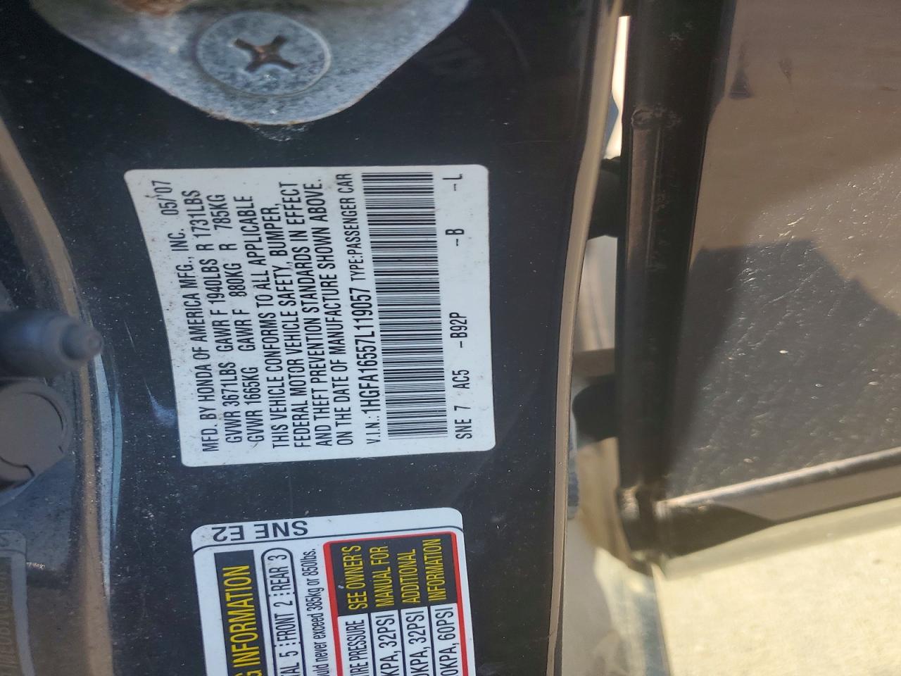 2007 HONDA CIVIC LX photo 23
