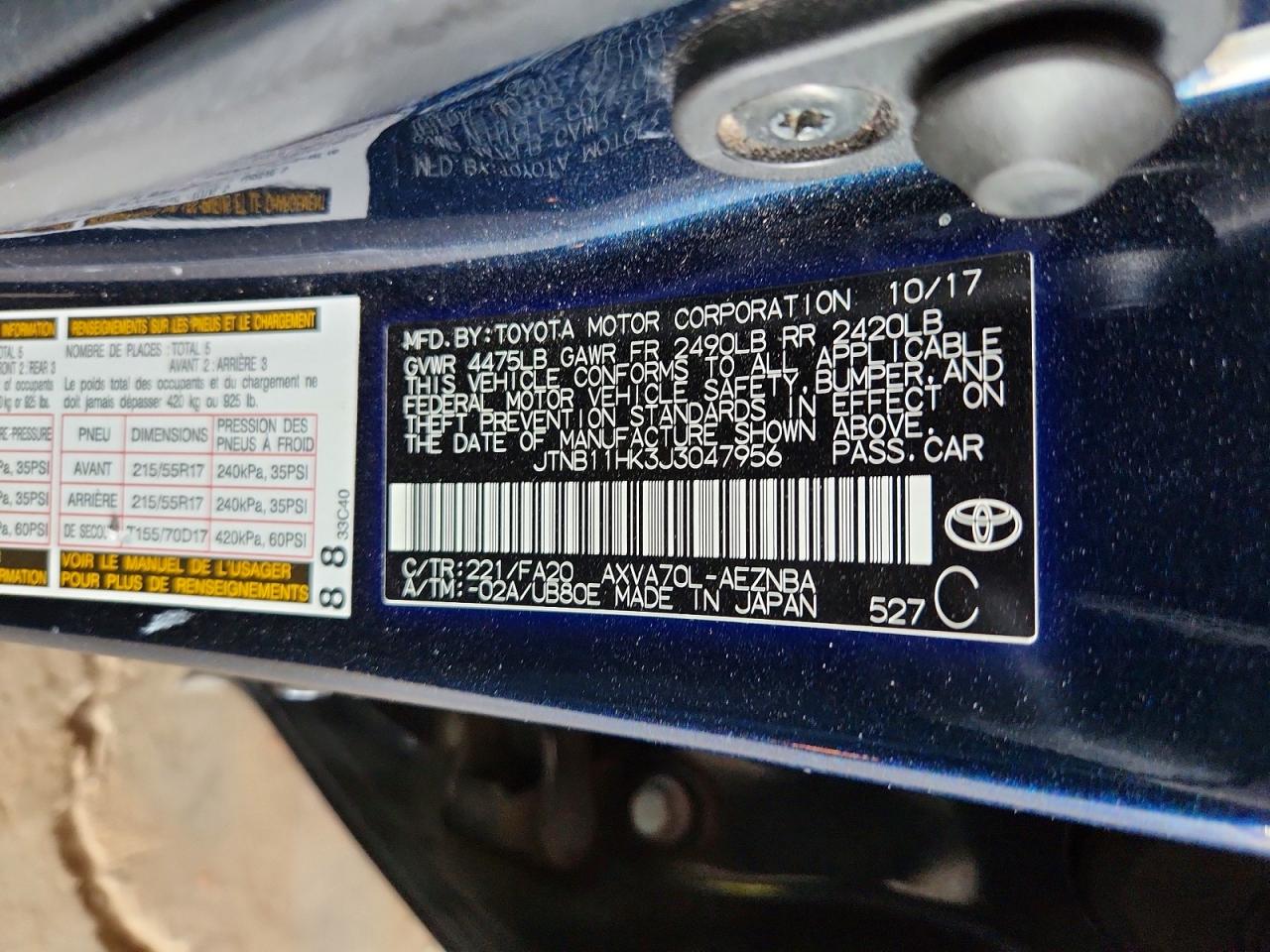 2018 TOYOTA CAMRY LE photo 12