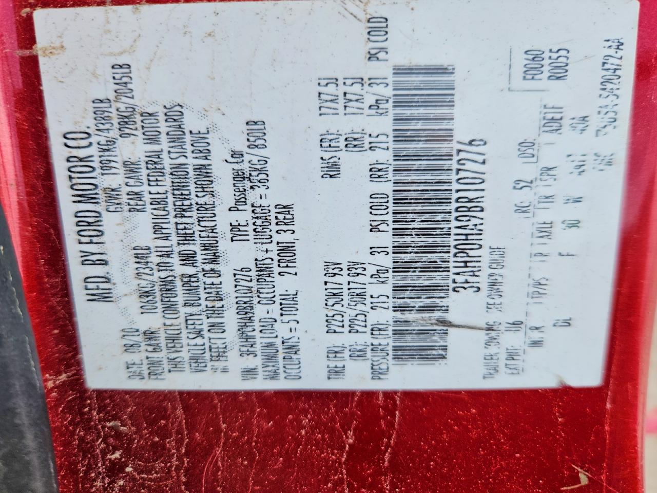 2011 FORD FUSION SE photo 25