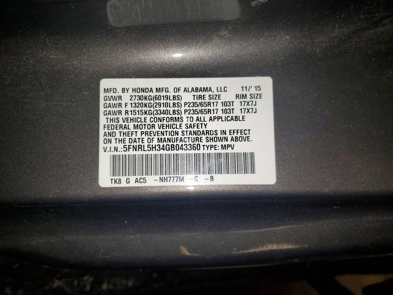 2016 HONDA ODYSSEY SE photo 27