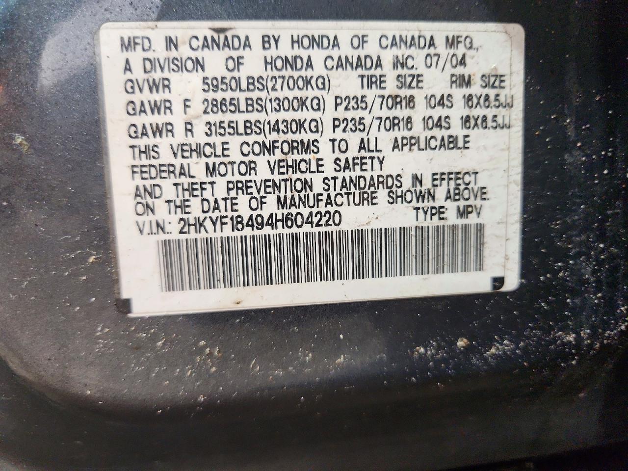 2004 HONDA PILOT EX photo 27