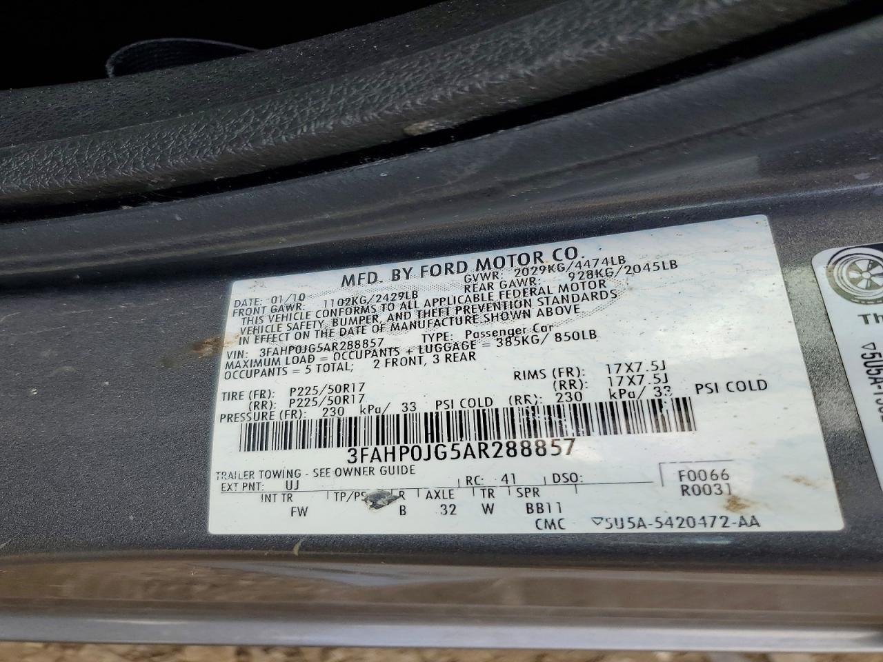 2010 FORD FUSION SEL photo 37