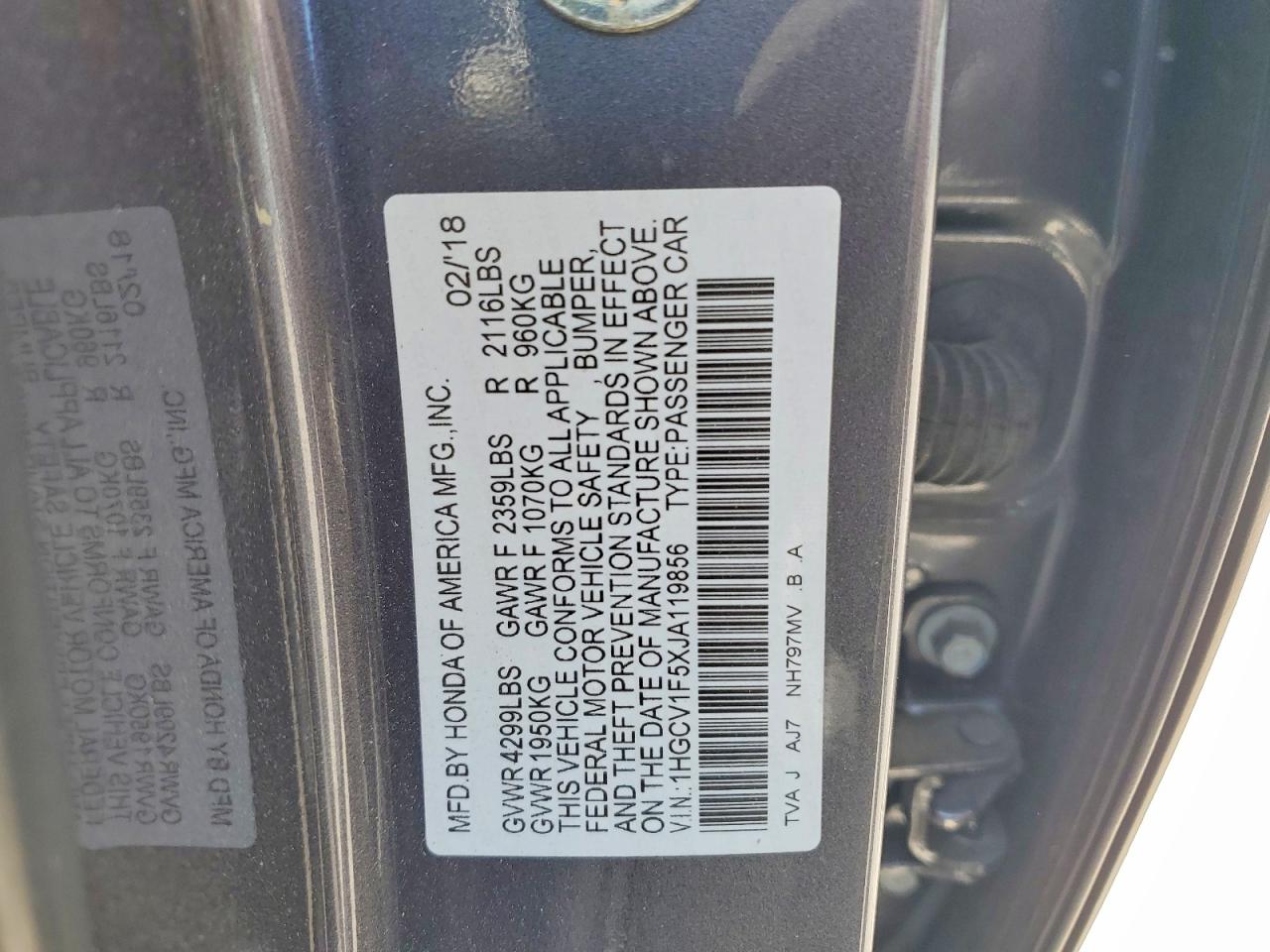 2018 HONDA ACCORD EXL photo 25