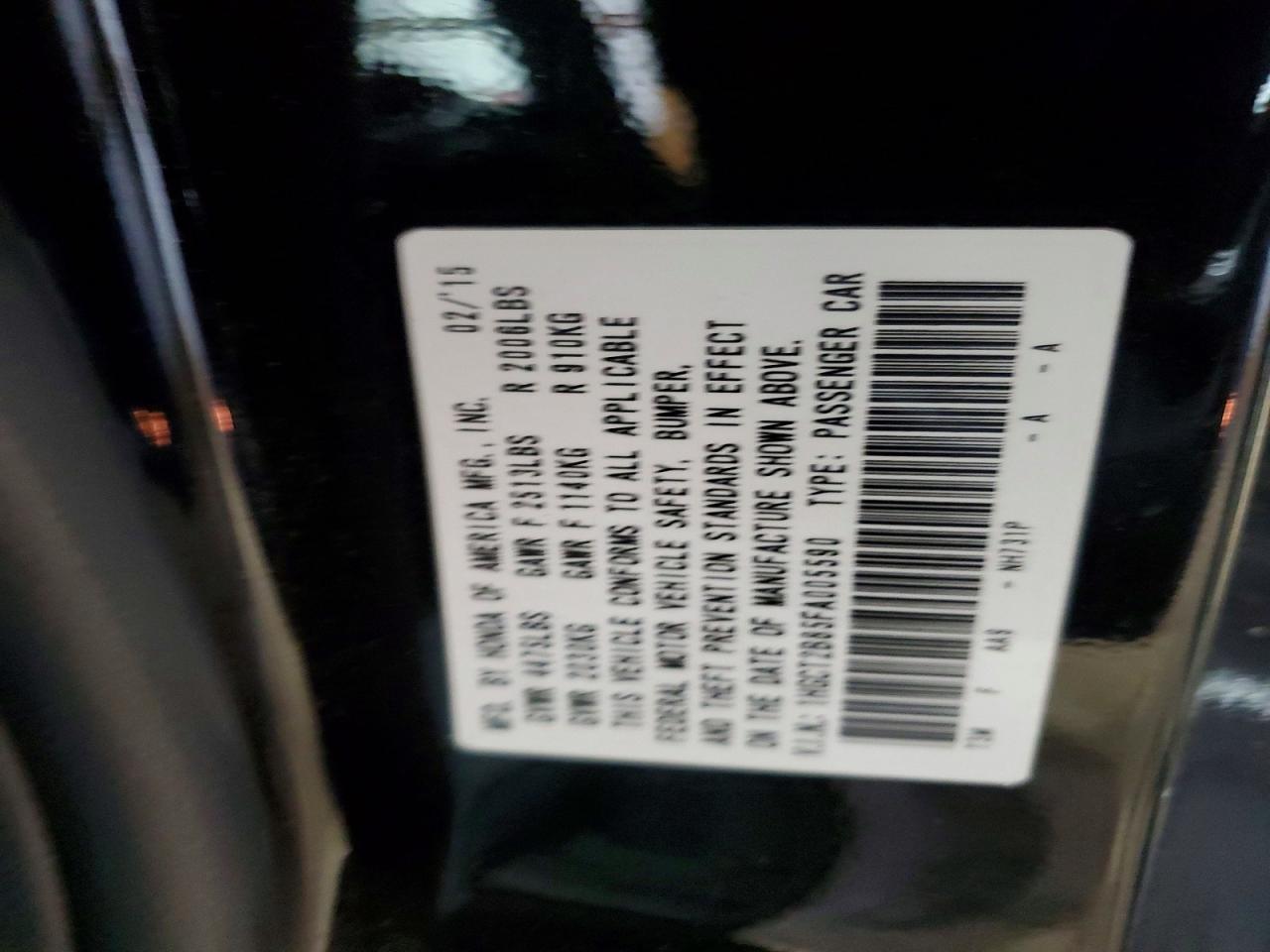 2015 HONDA ACCORD EXL photo 12
