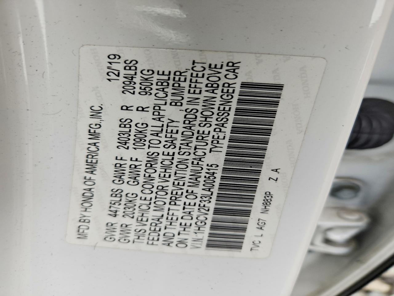 2020 HONDA ACCORD SPORT photo 12