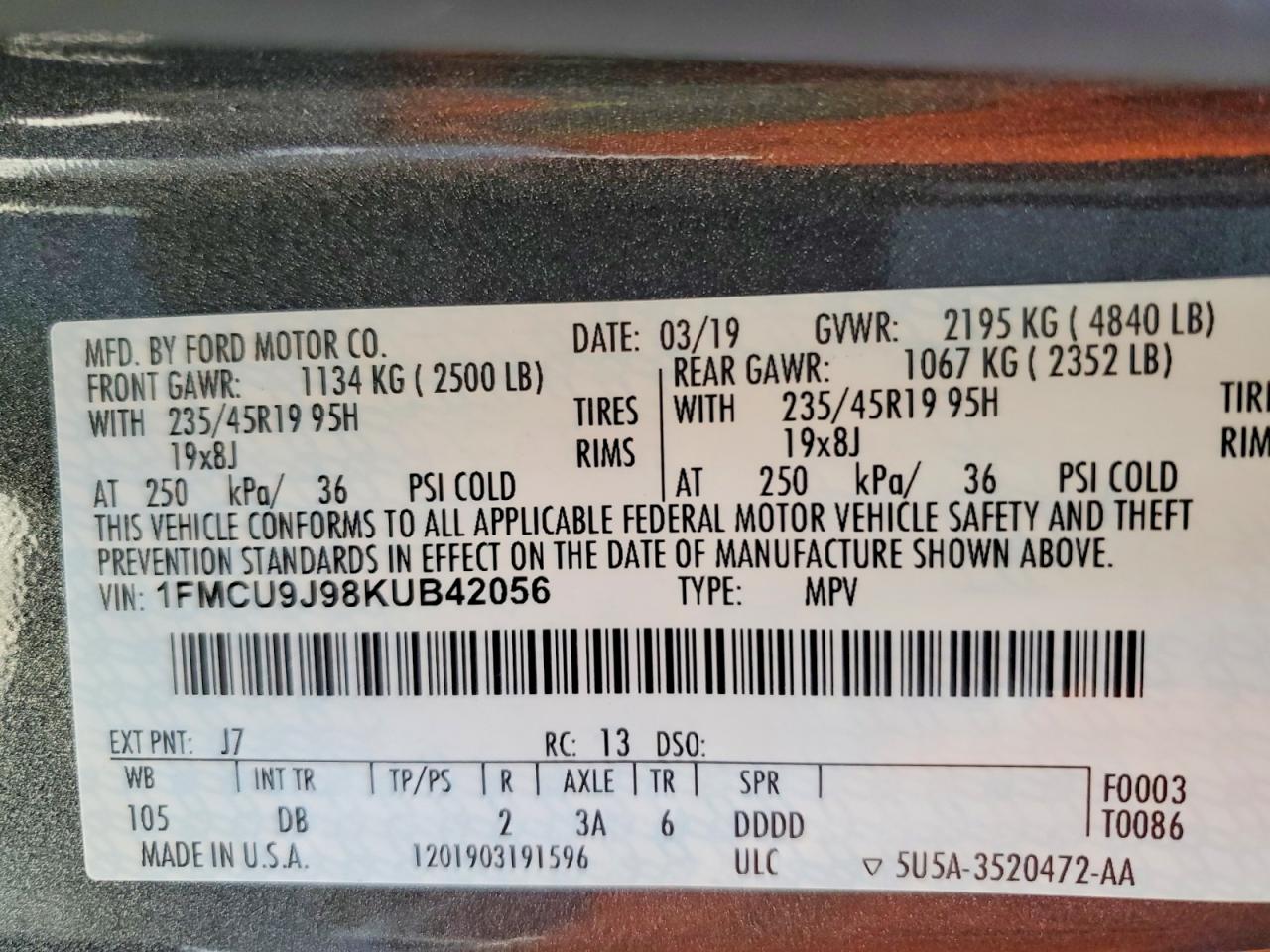 2019 FORD ESCAPE TITANIUM photo 13