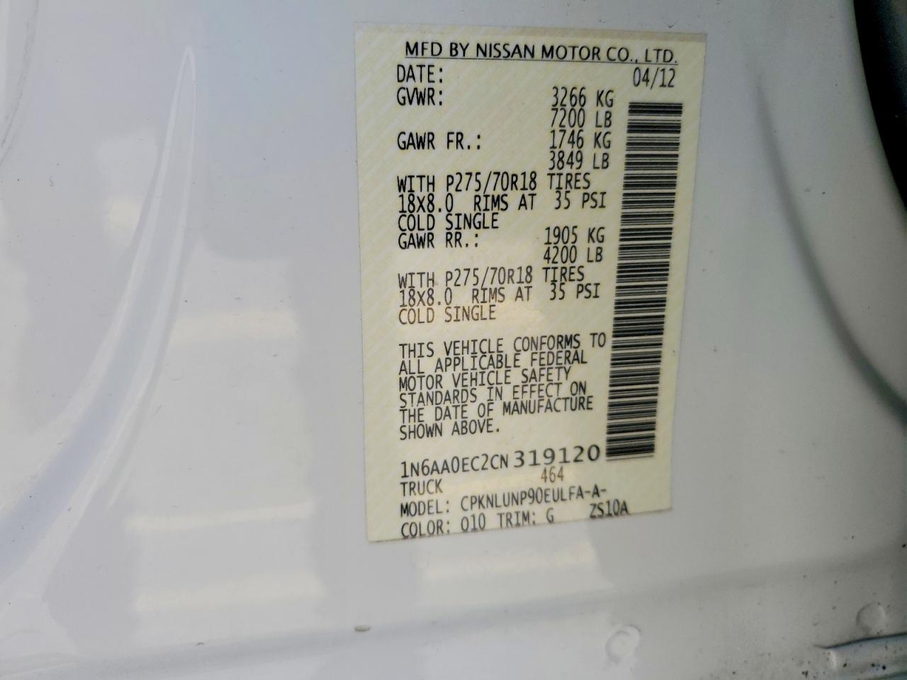 2012 NISSAN TITAN SV photo 37